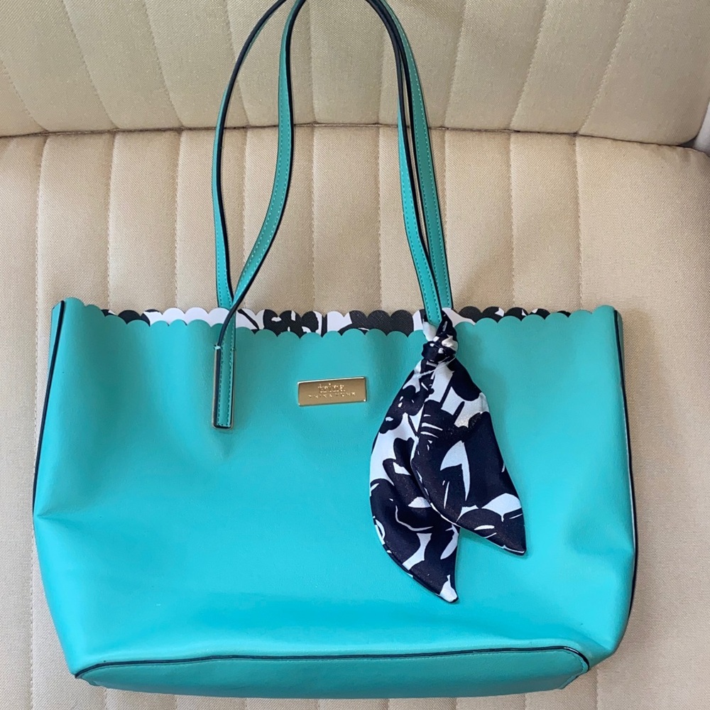 NWOT TRINA TURK Retro Blue Palm Springs Tropical Tote Purse W/ Scarf